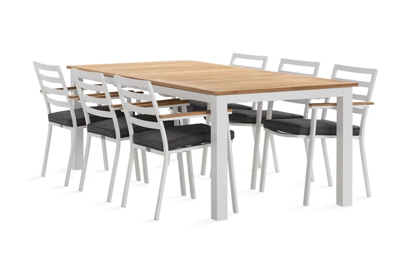 Ruokailuryhmä Las Vegas 220-280 cm 6 Oliver ruokatuolia - Tiikki/Valkoinen - Puutarhakalusteet - Ulkoryhmä - Ruokailuryhmät ulos