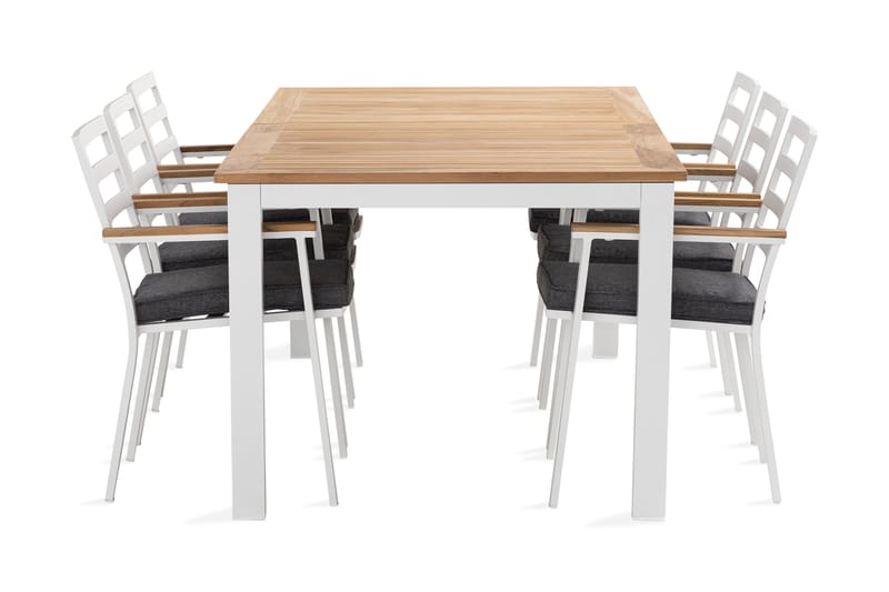 Ruokailuryhmä Las Vegas 220-280 cm 6 Oliver ruokatuolia, Tiikki/Valkoinen