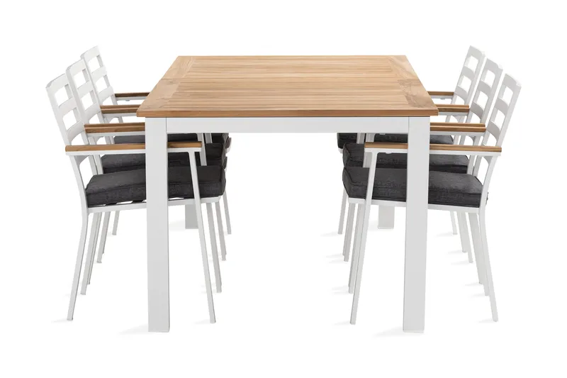 Ruokailuryhmä Las Vegas 220-280 cm 6 Oliver ruokatuolia, Tiikki/Valkoinen