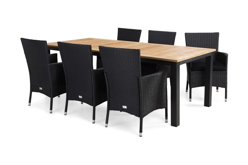 Ruokailuryhmä Las Vegas 220-280 cm 6 Thor tuolia Pehmusteet, Musta/Tiikki