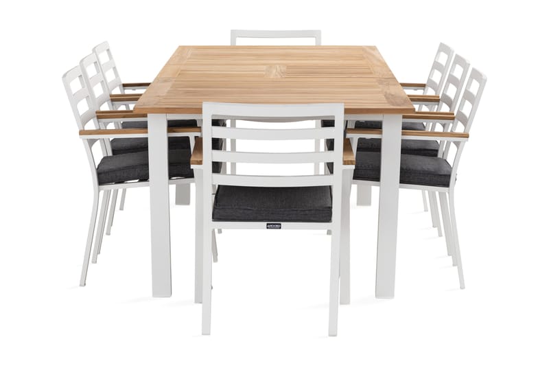 Ruokailuryhmä Las Vegas 220-280 cm 8 Oliver ruokatuolia, Tiikki/Valkoinen