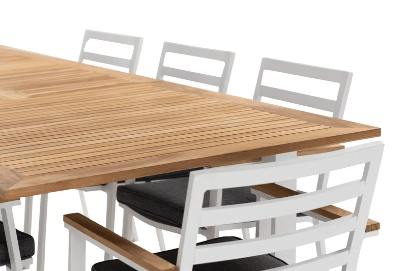 Ruokailuryhmä Las Vegas 220-280 cm 8 Oliver ruokatuolia - Tiikki/Valkoinen - Puutarhakalusteet - Ulkoryhmä - Ruokailuryhmät ulos