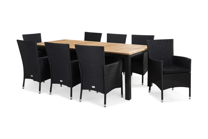 Ruokailuryhmä Las Vegas 220-280 cm 8 Thor tuolia Pehmusteet, Musta/Tiikki/Musta/Musta
