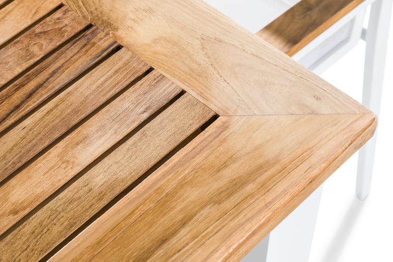 Ruokailuryhmä Las Vegas 220-280x100 + 6 tuolia - Valkoinen/Tiikki - Puutarhakalusteet - Ulkoryhmä - Ruokailuryhmät ulos