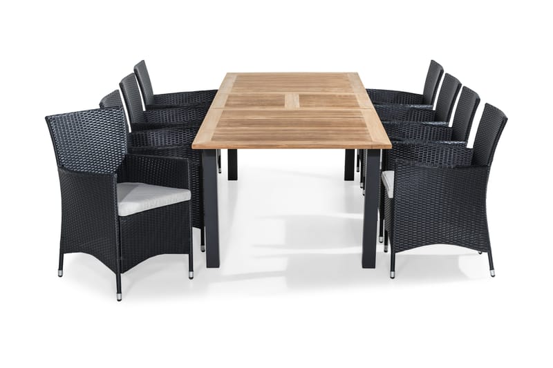 Ruokailuryhmä Las Vegas 220-280x100 + 8 Thor tuolia pehmuste, Tiikki/Musta/Harmaa