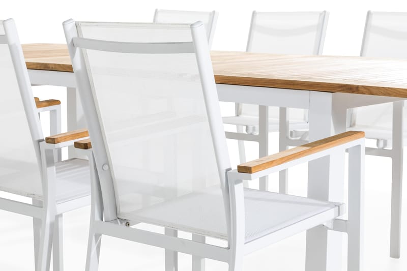 Ruokailuryhmä Las Vegas 220-280x100 + 8 tuolia - Valkoinen/Tiikki - Puutarhakalusteet - Ulkoryhmä - Ruokailuryhmät ulos