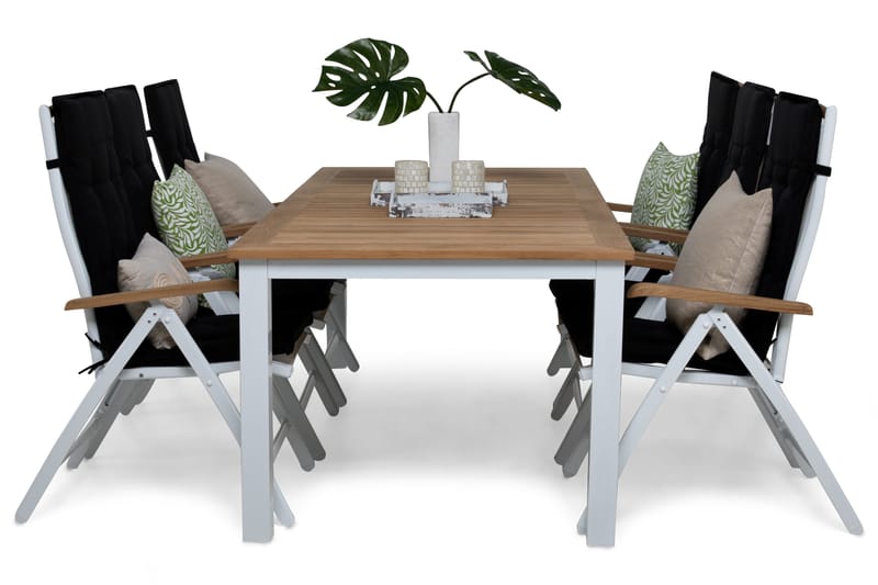 Ruokailuryhmä Las Vegas 220-280x100+ 6 Las Vegas Lyx Pehmust - Valk/Tiikki/Musta - Puutarhakalusteet - Ulkoryhmä - Ruokailuryhmät ulos