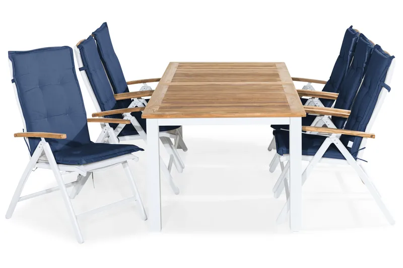 Ruokailuryhmä Las Vegas 220-280x100+ 6 Las Vegas Lyx Pehmust - Valk/Tiikki/Sininen - Puutarhakalusteet - Ulkoryhmä - Ruokailuryhmät ulos