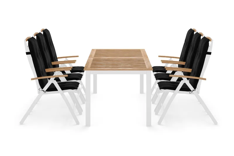 Ruokailuryhmä Las Vegas 220-280x100+ 6 Las Vegas Lyx Pehmust - Valk/Tiikki/Musta - Puutarhakalusteet - Ulkoryhmä - Ruokailuryhmät ulos