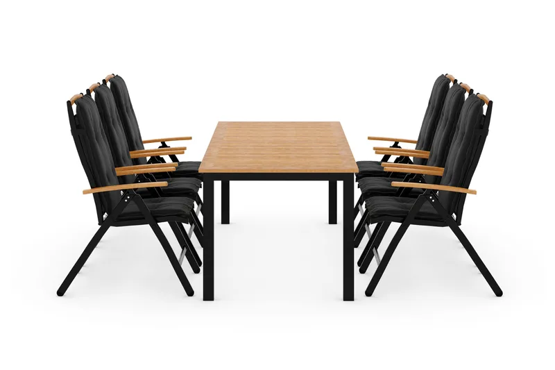 Ruokailuryhmä Las Vegas 220-280x100+ 6 tuolia Pehmuste, Musta/Tiikki