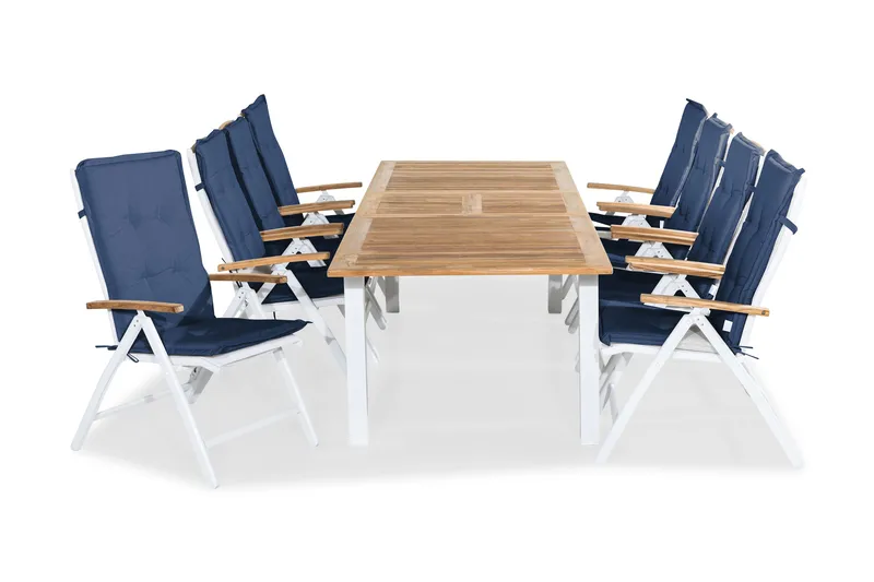 Ruokailuryhmä Las Vegas 220-280x100+ 8 Las Vegas Lyx Pehmust, Valk/Tiikki/Sininen