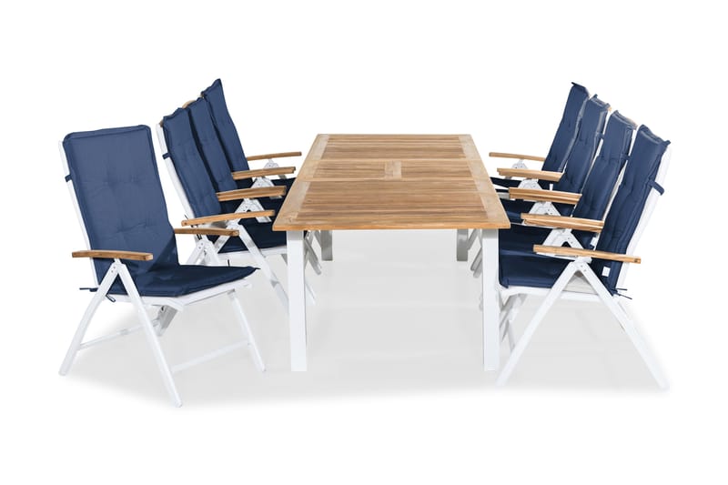 Ruokailuryhmä Las Vegas 220-280x100+ 8 Las Vegas Lyx Pehmust, Valk/Tiikki/Sininen