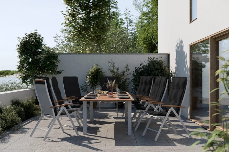 Ruokailuryhmä Las Vegas 220-280x100+ 8 Las Vegas Lyx Pehmust - Valk/Tiikki/Musta - Puutarhakalusteet - Ulkoryhmä - Ruokailuryhmät ulos