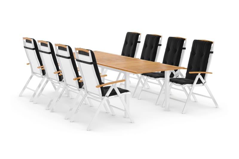 Ruokailuryhmä Las Vegas 220-280x100+ 8 Las Vegas Lyx Pehmust - Valk/Tiikki/Musta - Puutarhakalusteet - Ulkoryhmä - Ruokailuryhmät ulos