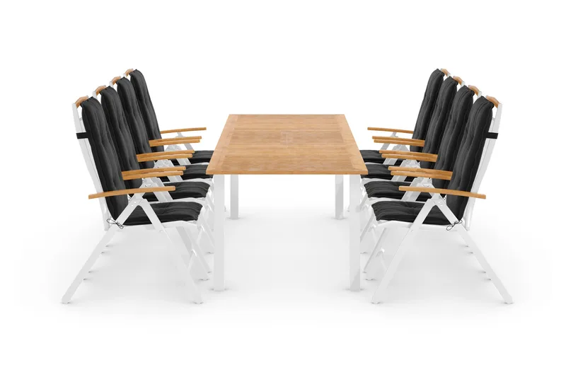 Ruokailuryhmä Las Vegas 220-280x100+ 8 Las Vegas Lyx Pehmust - Valk/Tiikki/Musta - Puutarhakalusteet - Ulkoryhmä - Ruokailuryhmät ulos