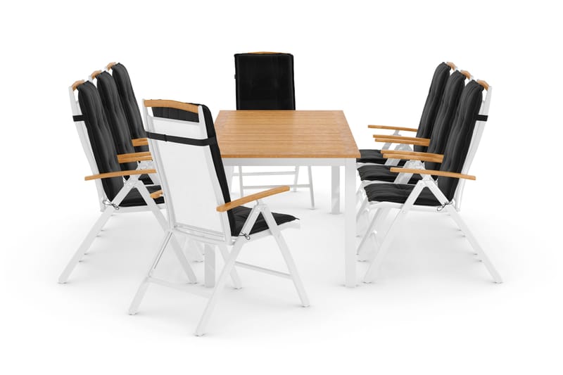 Ruokailuryhmä Las Vegas 220-280x100+ 8 Las Vegas Lyx Pehmust - Valk/Tiikki/Musta - Puutarhakalusteet - Ulkoryhmä - Ruokailuryhmät ulos