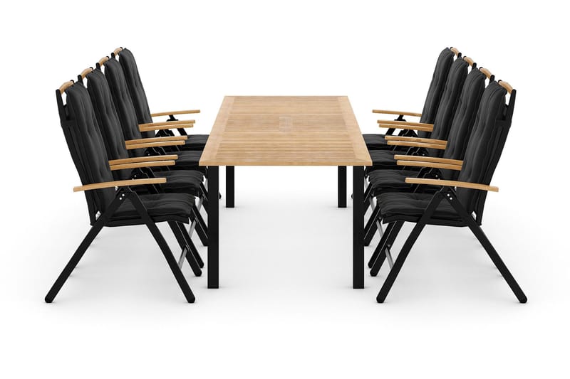 Ruokailuryhmä Las Vegas 220-280x100+ 8 tuolia Pehmuste, Musta/Tiikki