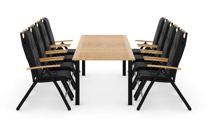 Ruokailuryhmä Las Vegas 220-280x100+ 8 tuolia Pehmuste, Musta/Tiikki