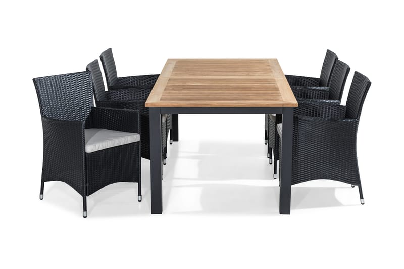 Ruokailuryhmä Las Vegas 224-324x100 + 6 Thor tuolia pehmuste, Tiikki/Musta/Harmaa