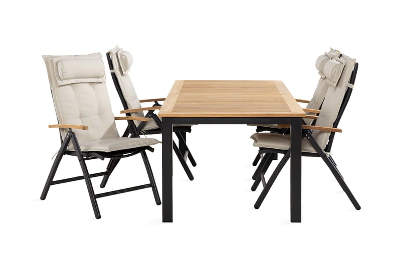 Ruokailuryhmä Las Vegas 90x152-210 + 4 tuolia pehmuste, Musta/Tiikki/L.valkoinen