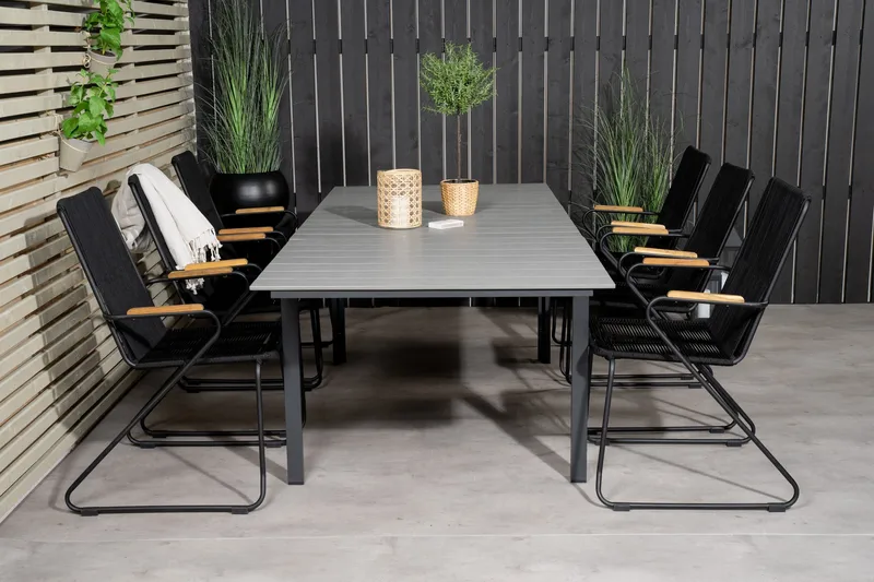Ruokailuryhmä Levels + 6 Bois Ruokatuolia - Harmaa/Musta - Puutarhakalusteet - Ulkoryhmä - Ruokailuryhmät ulos