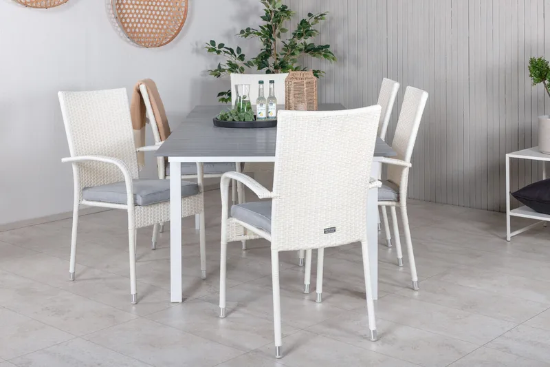 Ruokailuryhmä Levels Jatk 160-240 cm 6 Anna tuolia, Valkoinen/Harmaa