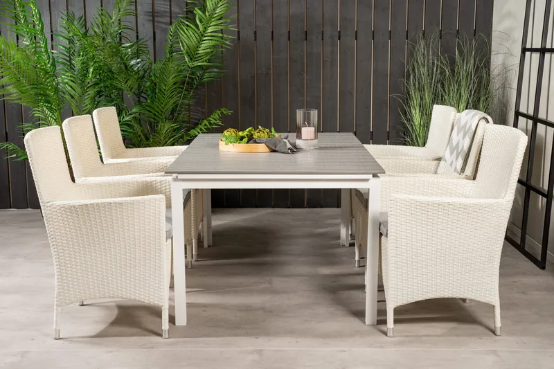 Ruokailuryhmä Levels Jatk 160-240 cm 6 Malin tuolia, Valkoinen