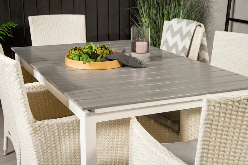 Ruokailuryhmä Levels Jatk 160-240 cm 6 Malin tuolia - Valkoinen - Puutarhakalusteet - Ulkoryhmä - Ruokailuryhmät ulos