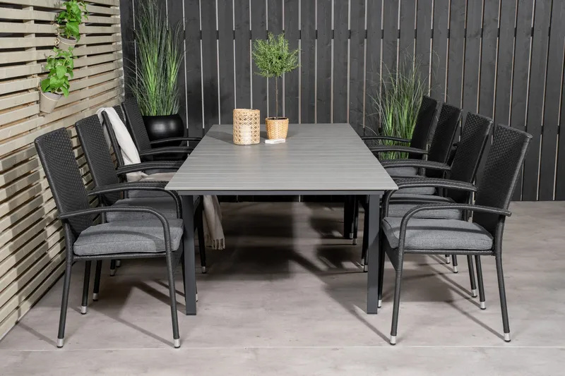 Ruokailuryhmä Levels Jatk 160-240 cm 8 Anna tuolia - Valkoinen/Harmaa - Puutarhakalusteet - Ulkoryhmä - Ruokailuryhmät ulos