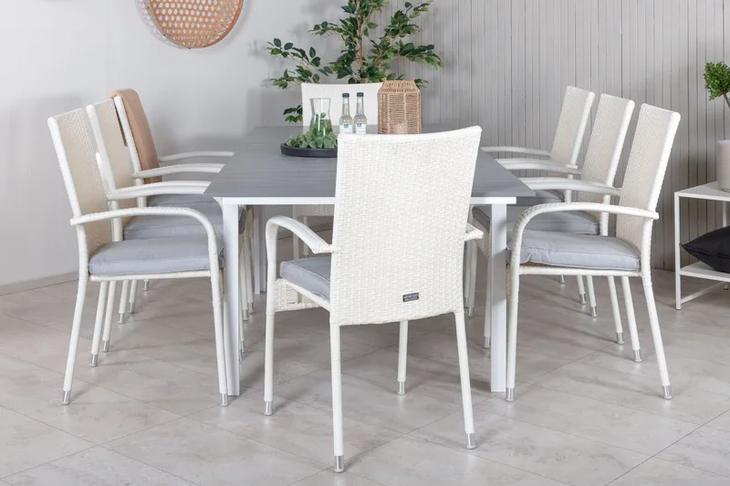 Ruokailuryhmä Levels Jatk 160-240 cm 8 Anna tuolia, Valkoinen/Harmaa