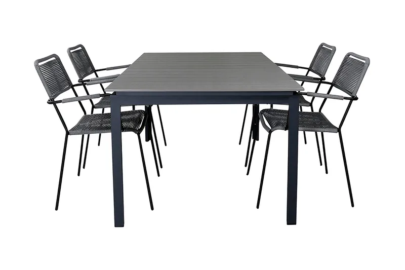 Ruokailuryhmä Levels Jatk 160 cm 4 Lindos tuolia, Musta/Harmaa