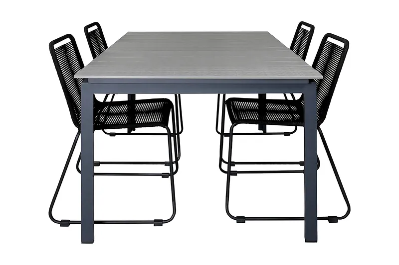 Ruokailuryhmä Levels Jatk 160 cm 4 Lindos tuolia, Musta/Harmaa