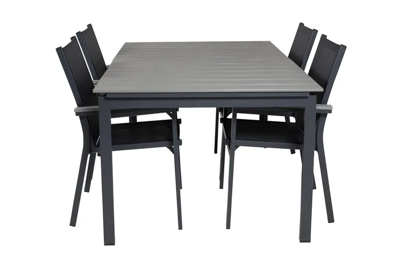 Ruokailuryhmä Levels Jatk 160 cm 4 Parma tuolia, Musta/Harmaa