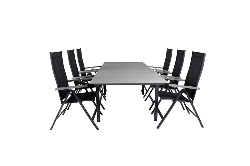 Ruokailuryhmä Levels Jatk 160 cm 6 Albany tuolia - Musta/Harmaa - Puutarhakalusteet - Ulkoryhmä - Ruokailuryhmät ulos