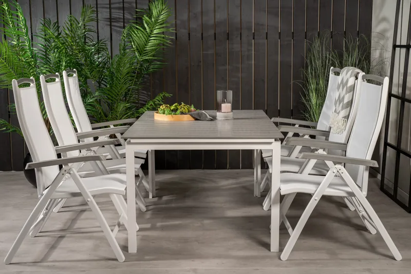 Ruokailuryhmä Levels Jatk 160 cm 6 Albany tuolia, Valkoinen/Harmaa