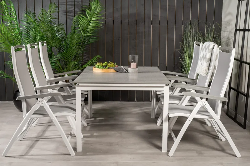 Ruokailuryhmä Levels Jatk 160 cm 6 Albany tuolia, Valkoinen/Harmaa