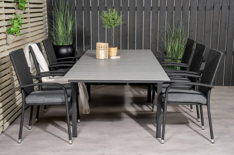 Ruokailuryhmä Levels Jatk 160 cm 6 Anna tuolia - Musta/Harmaa - Puutarhakalusteet - Ulkoryhmä - Ruokailuryhmät ulos