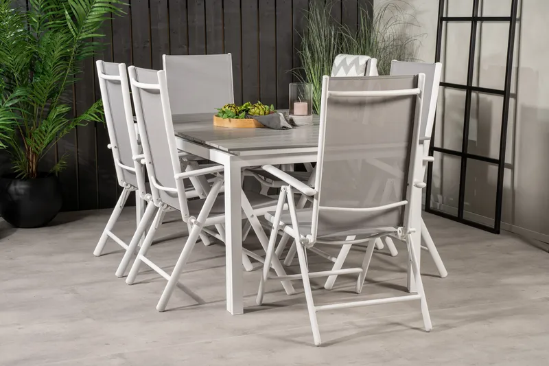 Ruokailuryhmä Levels Jatk 160 cm 6 Break tuolia - Valkoinen/Harmaa - Puutarhakalusteet - Ulkoryhmä - Ruokailuryhmät ulos