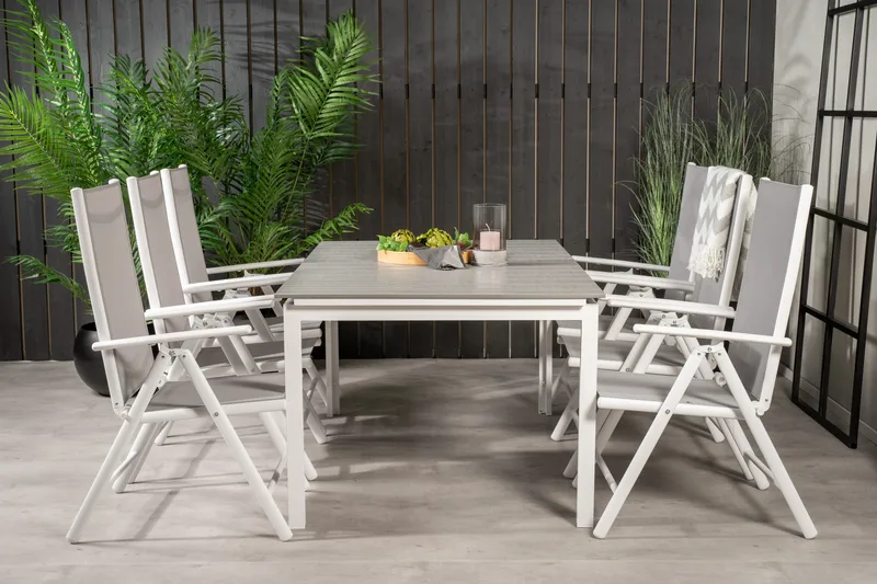 Ruokailuryhmä Levels Jatk 160 cm 6 Break tuolia, Valkoinen/Harmaa