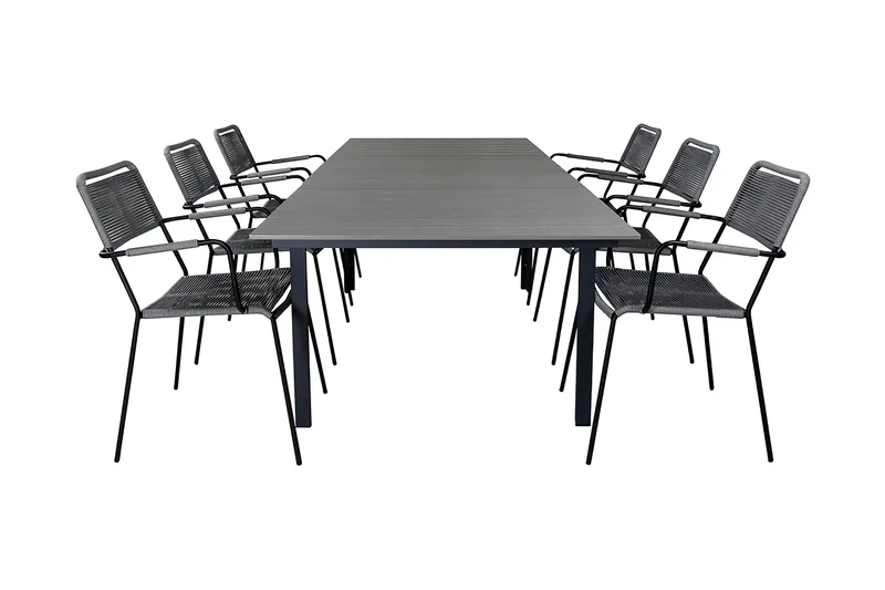 Ruokailuryhmä Levels Jatk 160 cm 6 Lindos tuolia, Musta/Luonnonväri