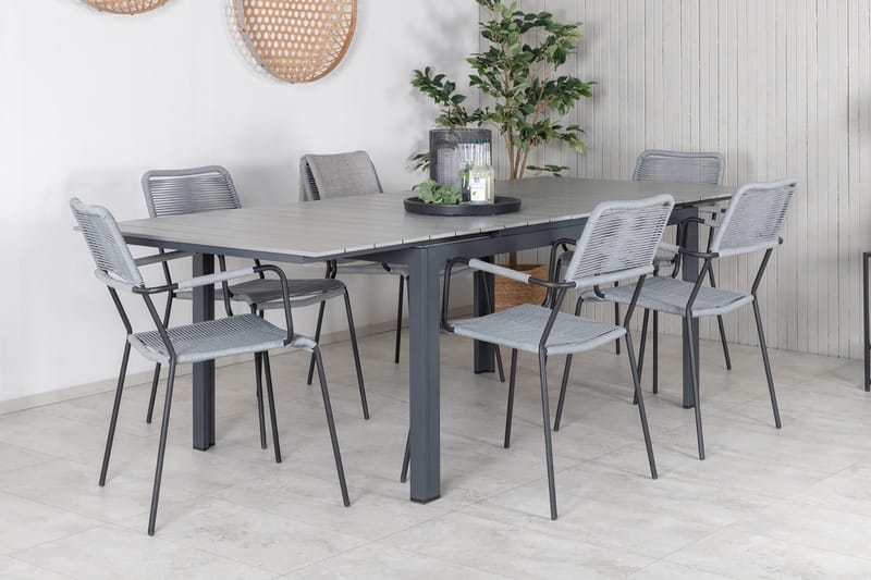 Ruokailuryhmä Levels Jatk 160 cm 6 Lindos tuolia - Musta/Luonnonväri - Puutarhakalusteet - Ulkoryhmä - Ruokailuryhmät ulos