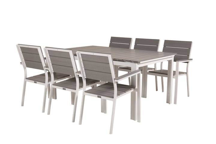 Ruokailuryhmä Levels Jatk 160 cm 6 tuolia Valkoinen/Harmaa - Venture Home - Ruokailuryhmät ulos