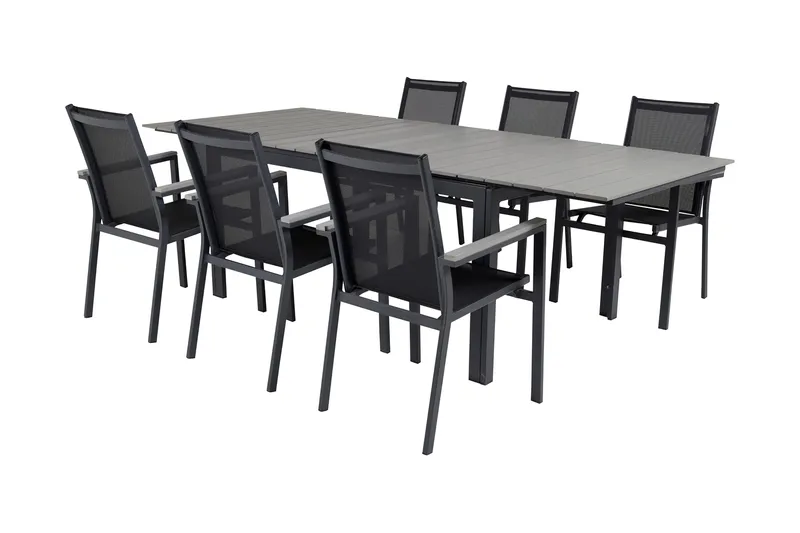 Ruokailuryhmä Levels Jatk 160 cm 6 Parma tuolia - Musta/Harmaa - Puutarhakalusteet - Ulkoryhmä - Ruokailuryhmät ulos
