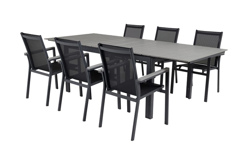 Ruokailuryhmä Levels Jatk 160 cm 6 Parma tuolia - Musta/Harmaa - Puutarhakalusteet - Ulkoryhmä - Ruokailuryhmät ulos