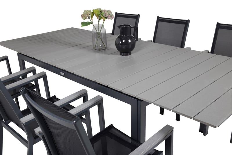 Ruokailuryhmä Levels Jatk 160 cm 6 Parma tuolia - Musta/Harmaa - Puutarhakalusteet - Ulkoryhmä - Ruokailuryhmät ulos