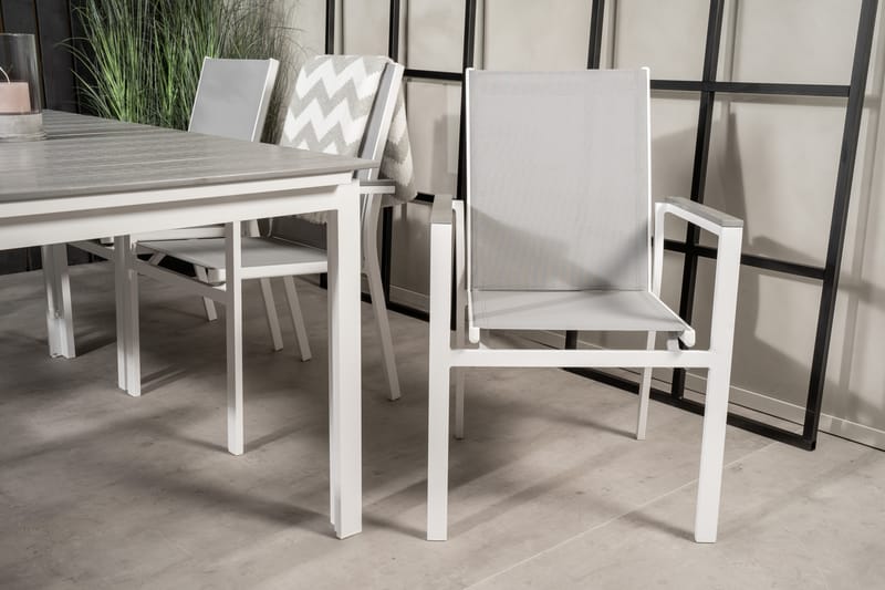 Ruokailuryhmä Levels Jatk 160 cm 6 Parma tuolia - Valkoinen/Harmaa - Puutarhakalusteet - Ulkoryhmä - Ruokailuryhmät ulos