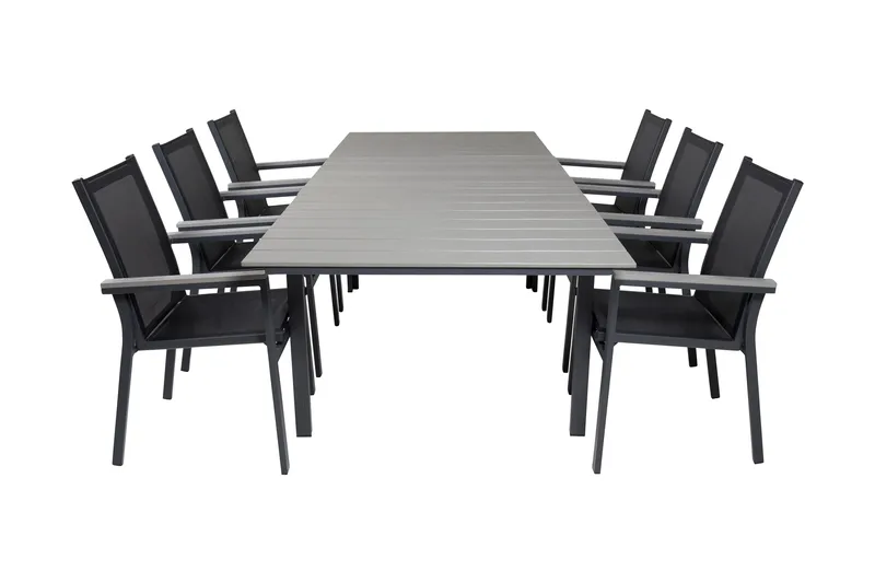 Ruokailuryhmä Levels Jatk 160 cm 6 Parma tuolia, Musta/Harmaa