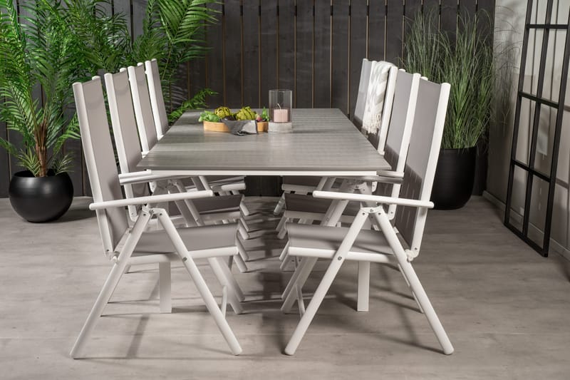 Ruokailuryhmä Levels Jatk 160 cm 8 Break tuolia, Valkoinen/Harmaa