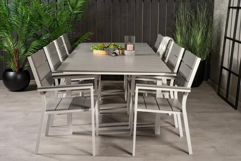 Ruokailuryhmä Levels Jatk 160 cm 8 tuolia, Valkoinen/Harmaa