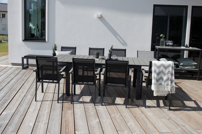 Ruokailuryhmä Levels Jatk 160 cm 8 Parma tuolia - Harmaa/Musta - Puutarhakalusteet - Ulkoryhmä - Ruokailuryhmät ulos